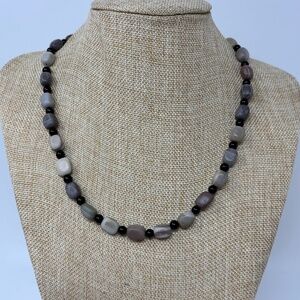 Handmade Mens Beaded Necklace Natural Crazy Horse Stone and Black Obsidian Beads